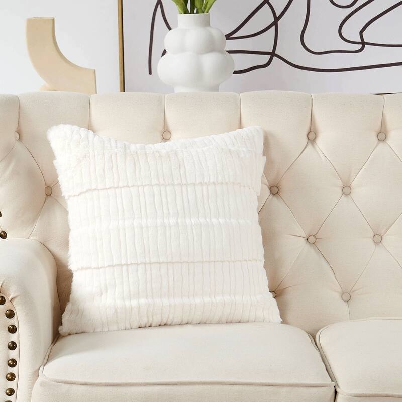 1 Pc Sculpted Stripe FauxFur Pillow Shell Decorative Cushion Cover - 20" x 20" - White