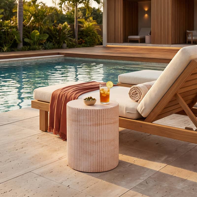 Studio London Maru Travertine Effect Side Table for Indoor and Outdoor - 18.1'' H X 11'' W X 15.8'' D