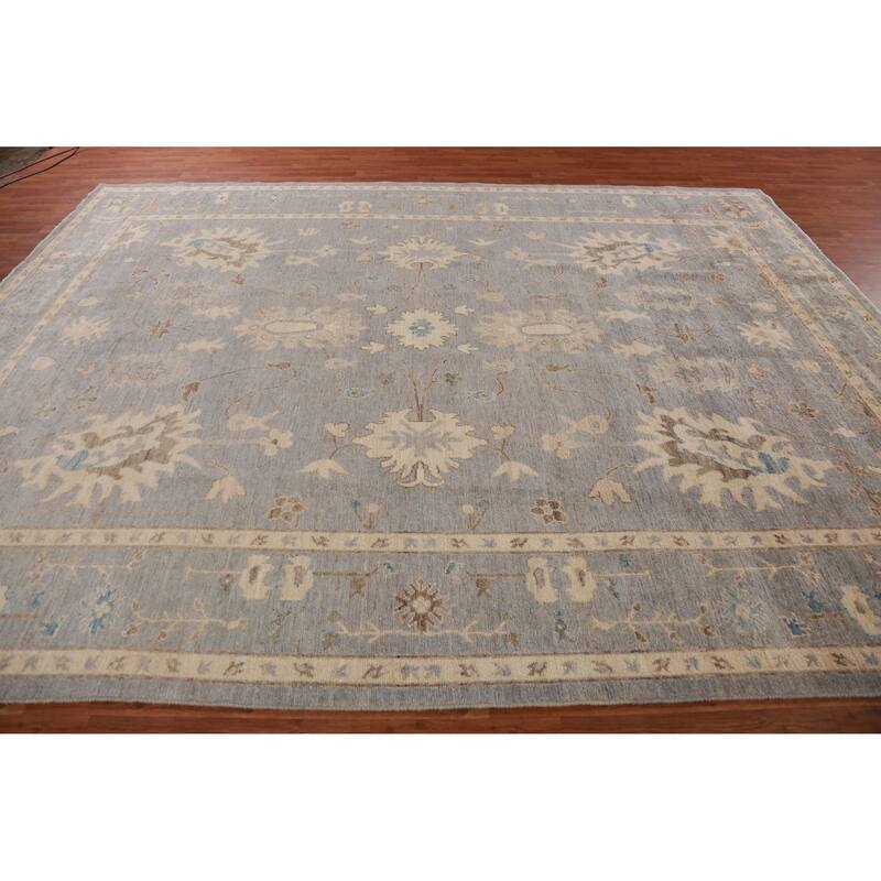 Hand Knotted Oriental 100% Wool Carpet Transitional All-Over Navy Blue & Blues Oushak Area Rug - 12' 2'' X 9' 3''