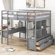 preview thumbnail 1 of 32, Multifunctional Loft Bed Full Size Loft Bed Solid with Built-in Desk and Two Drawers,Storage Shelves,Guardrail Grey