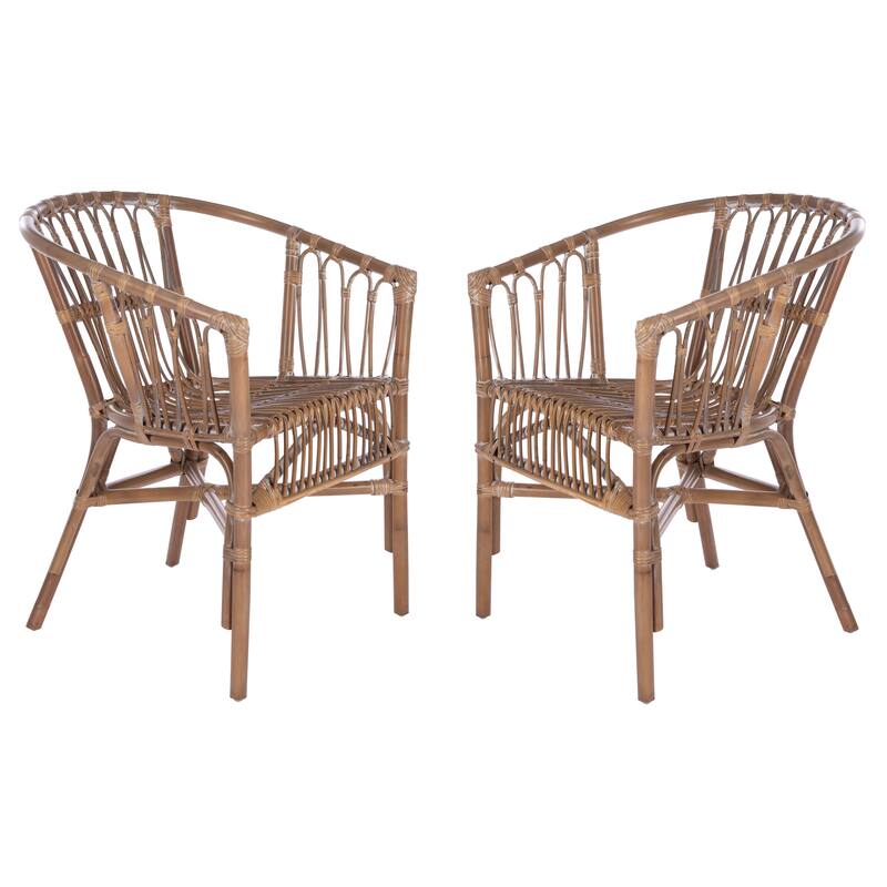 SAFAVIEH Silia Rattan Accent Chairs (Set of 2) - 22.8" W x 23.6" L x 30.3" H - 23Wx24Dx30H - Grey White Wash