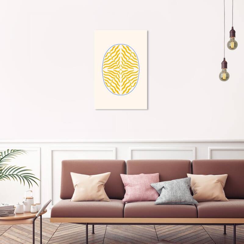 Wynwood Studio Canvas Floral and Botanical Leaves inside a walnut Yellow Modern & Contemporary Wall Art Canvas Print
