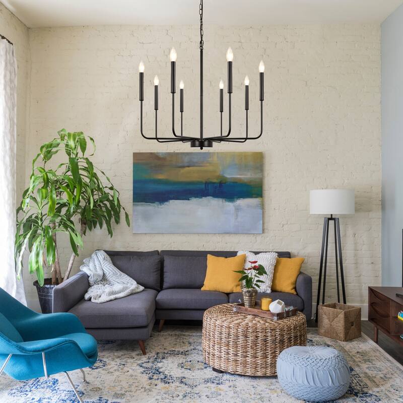 8-Light Modern Farmhouse Candle Chandelier for Kitchen Island Living Dining Room Bedroom