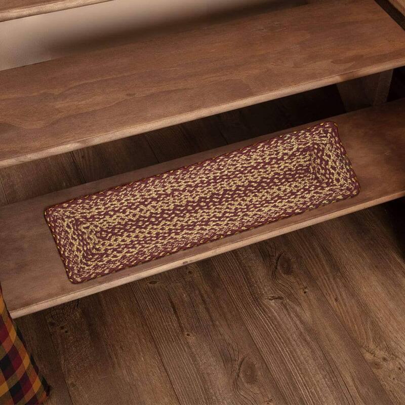 Red Primitive Flooring VHC Burgundy Tan Jute Stair Tread Jute - 8.5x27