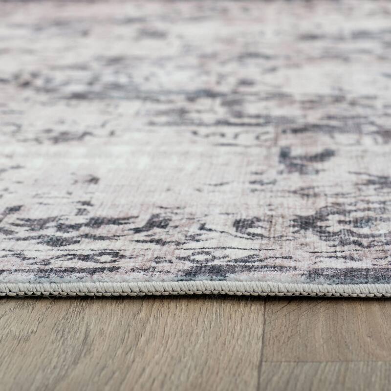 World Rug Gallery Transitional Distressed Medallion Washable Non Slip Area Rug