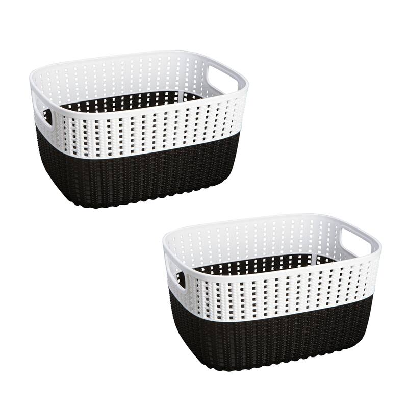 Simplify 2-Tone Decorative Small Storage Basket - Black - 2 Pack