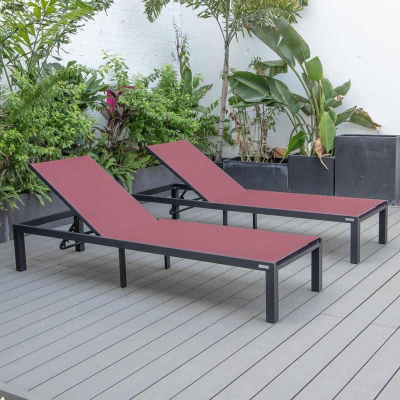 Marlin (Set of 2) Modern All-Weather Patio Chaise Lounge Chair with Powder-Coated Aluminum and 4-Position Adjustable Recliner