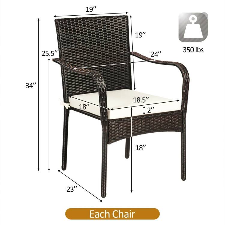 Set of 4 Patio Rattan Stackable Dining Chair with Cushioned Armrest for Garden - 24" x 23" x 34" (L x W x H)