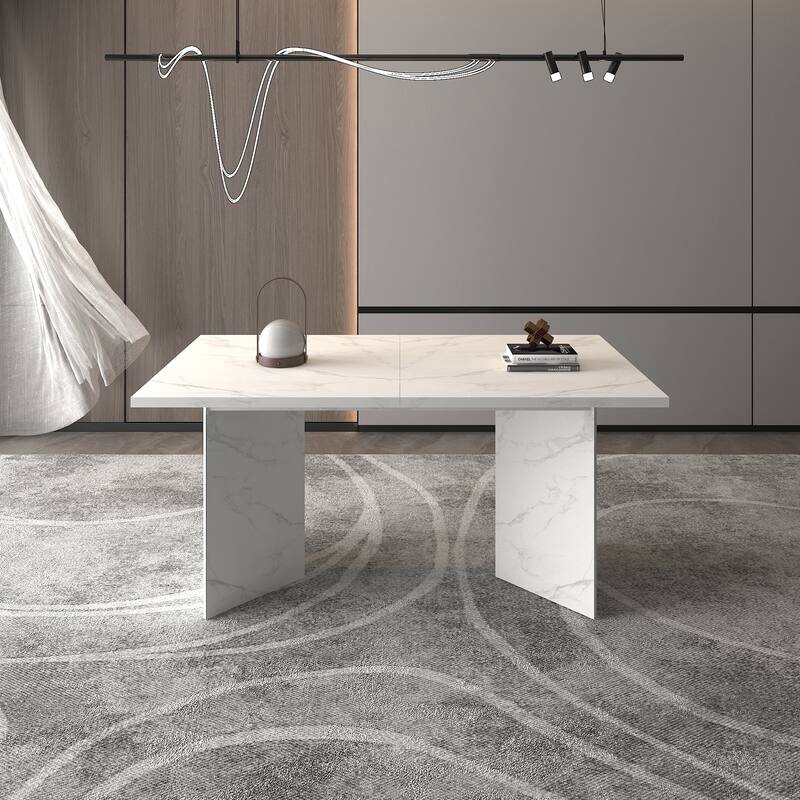 Extendable Dining Table, Wooden Kitchen Table with V-Shaped Legs, Coffee Table with Silent Glide Rails