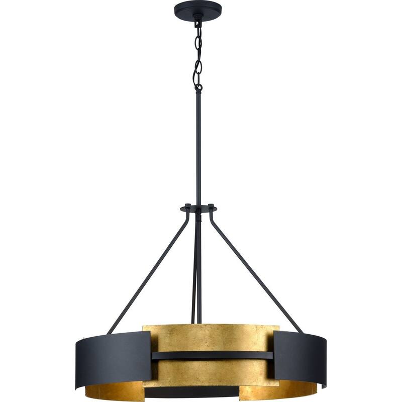 Lowery Collection Five-Light Textured Black Distressed Gold Hanging Pendant Light - 26 in x 26 in x 20 in - 26 in x 26 in x 20 in