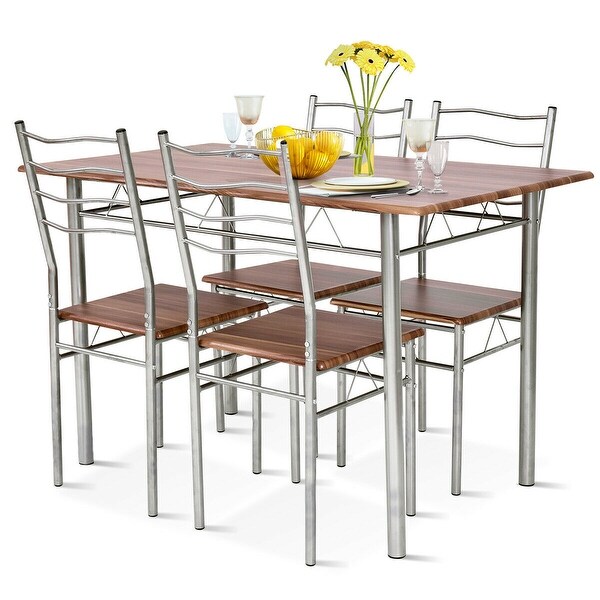 Costway 5 piece kitchen dining set glass deals metal table and 4 chairs breakfast furniture
