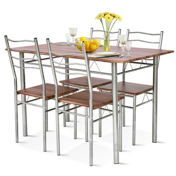 Costway 5 Piece Dining Table Set Wood Metal Kitchen Breakfast Overstock 19626762