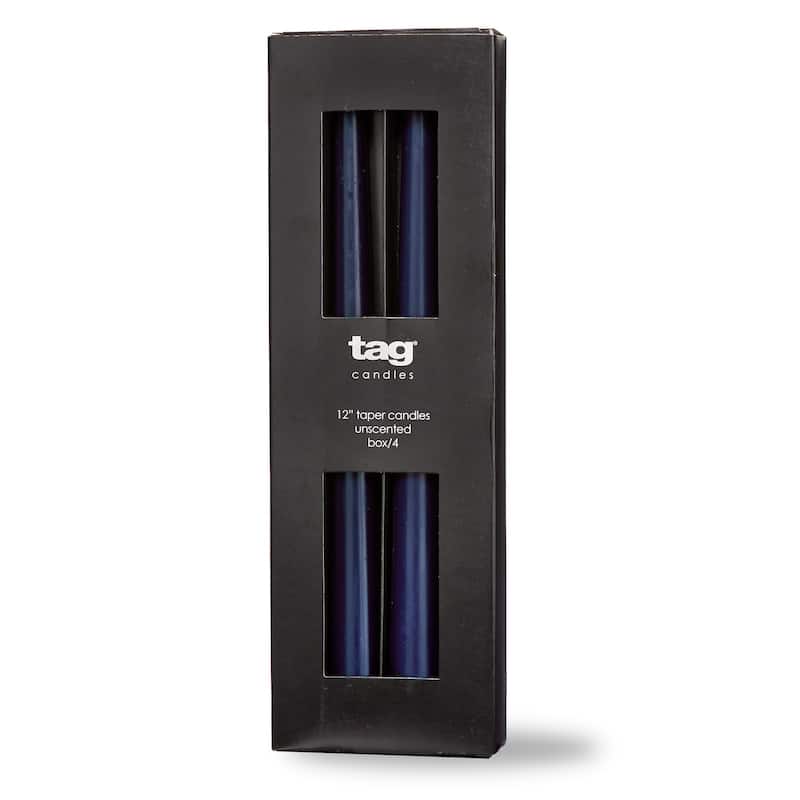 Color Studio 12" Traditional Taper Unscented Smokeless Paraffin Wax Candle Navy Set of 4 Burn Time 8 hrs. - Navy Blue