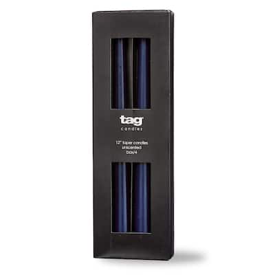 Color Studio 12" Traditional Taper Unscented Smokeless Paraffin Wax Candle Navy Set of 4 Burn Time 8 hrs. - Navy Blue