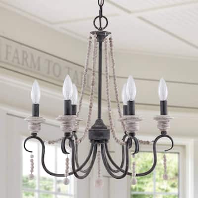 6-Light Vintage French Country Chandelier Dimmable Pendant Light - 20"X22"