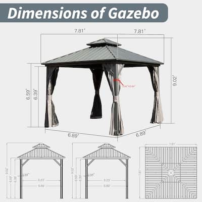 8' X 8' Hardtop Gazebo with Galvanized Steel Double Roof Canopy