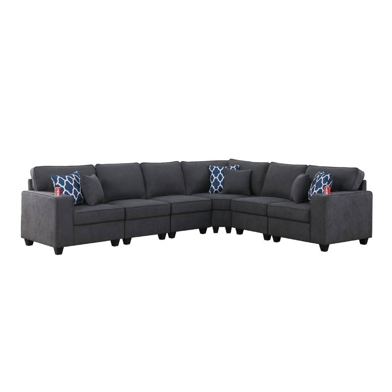 Nid L Shaped Sectional Sofa, Cupholder, Stone Gray Woven, 125 Inch