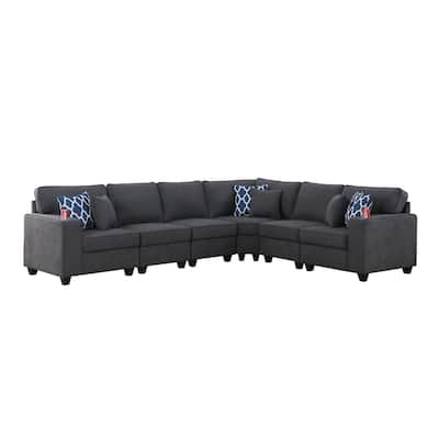 Nid L Shaped Sectional Sofa, Cupholder, Stone Gray Woven, 125 Inch