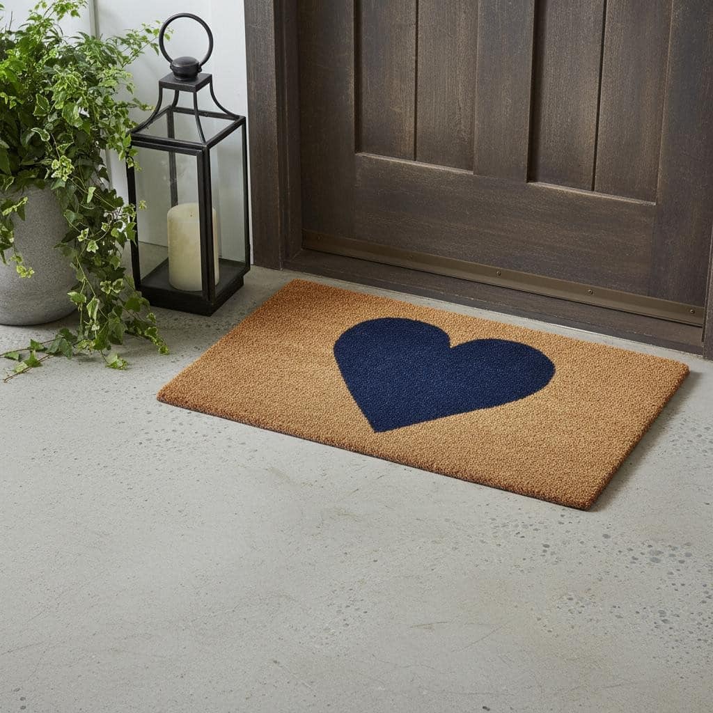 HomeRoots 24" X 36" Brown And Dark Blue Heart Outdoor Coir Door Mat - 24.00' X '36.00