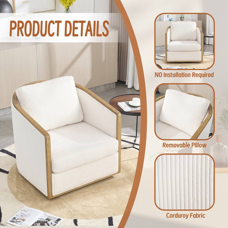 Corduroy Barrel Chair, Comfortable Living Room Accent Sofa Chair, 360 Degree Swivel Side Club Chair Leisure Arm Chair