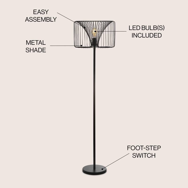 Tribeca 61" Metal LED Floor Lamp, Black by JONATHAN Y - 61" H x 16" W x 16" D