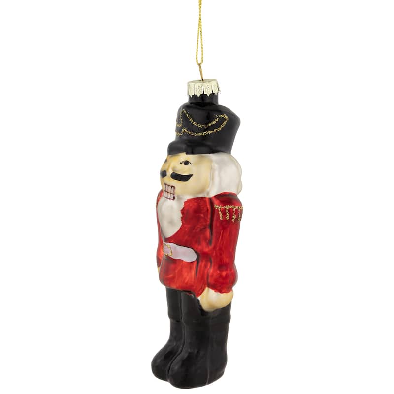 5" Red and Black Nutcracker Hanging Glass Christmas Ornament
