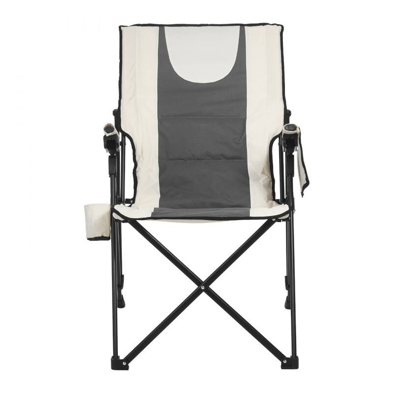 Beige-Grey High-Back Folding Camping Chair with Cotton-Padded Oxford Fabricand Adjustable Recline - 22.83” x 32.67” x 55.11”