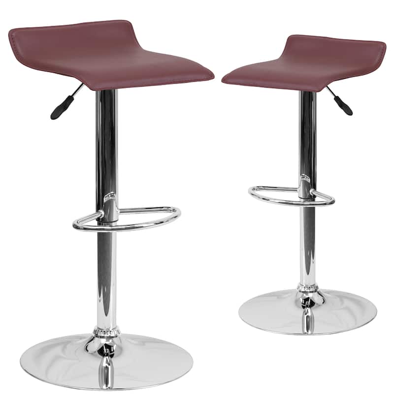 2 Pack Contemporary Vinyl Adjustable Height Barstool with Solid Wave Seat - 15"W x 15"D x 25.5" - 34"H