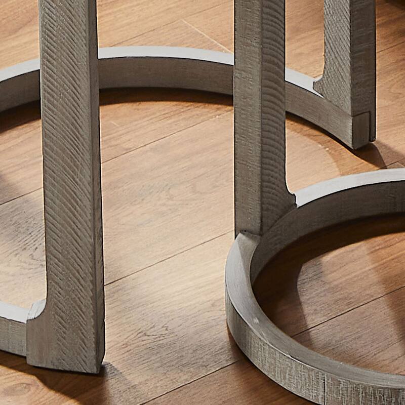 24 inch 2PCS Curved Traditional Round Circle Wooden Coffee Table Set, Mid Century Rustic Style Side Table, End Table