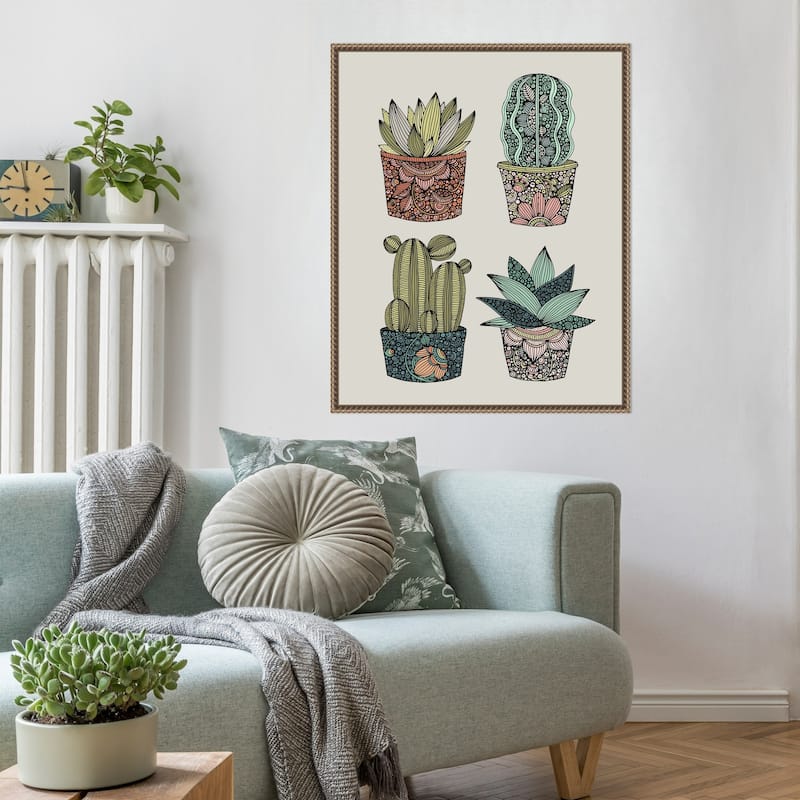Boho Little Succulents by Valentina Harper Framed Canvas Wall Art Print - Sylvie Beaded Gold