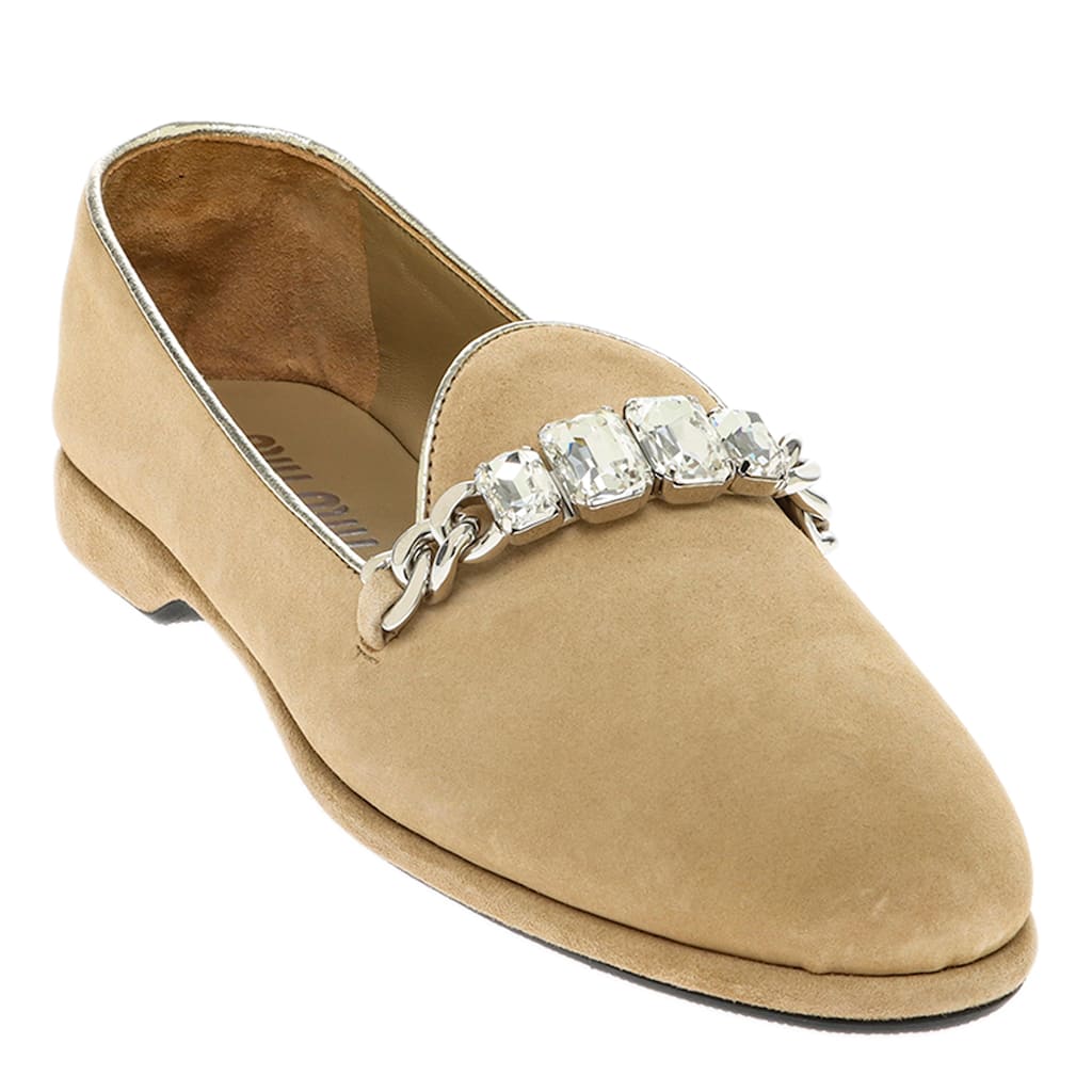 Miu Miu Crystal-Embellished Suede Loafers