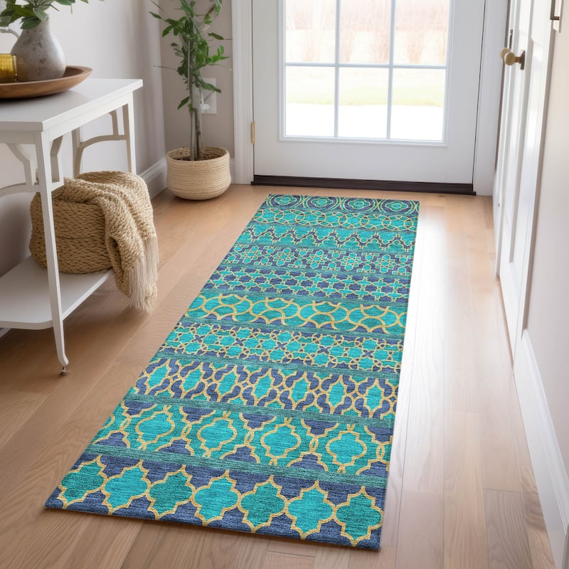 Machine Washable Indoor/ Outdoor Chantille Stripe Boho Rug