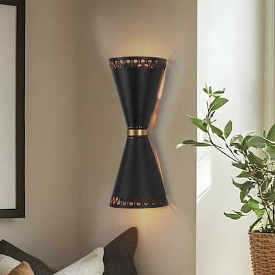Mid-Century 2-Light Hourglass Up and Down Wall Lamp Black Gold