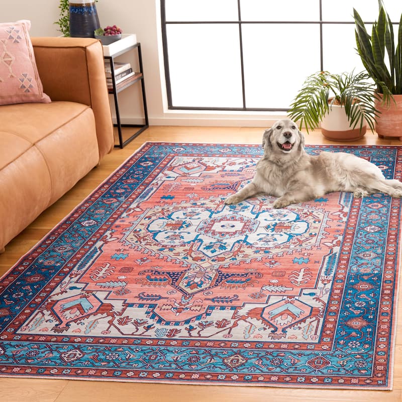 SAFAVIEH Arizona Celsina Machine Washable Slip Resistant Vintage Oriental - 8' x 10' - Rust/Navy - Rectangle