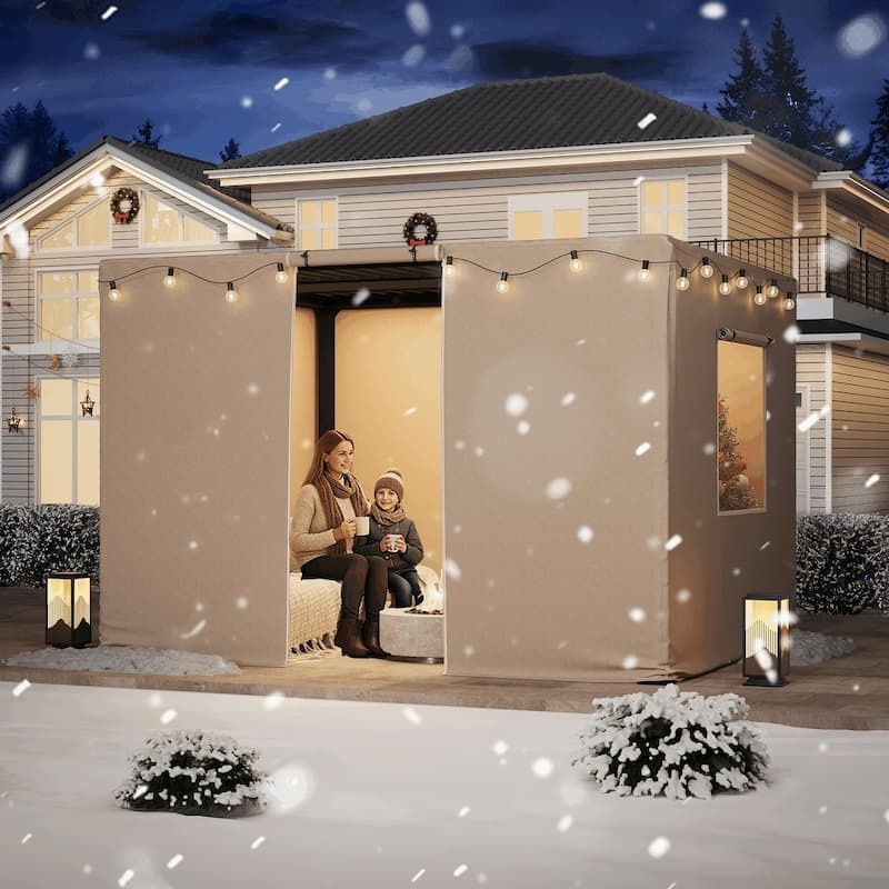 Outdoor Louvered Pergola with Optional Winter Cover Accessory | Adjustable Aluminum Hardtop Gazebo Includes Curtains & Netting