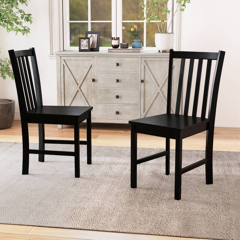 Set of 2 Wooden Dining Chairs with Slat Backrest and Solid Rubber Wood Frame Kitchen Chairs - 16" x 20" x 35"