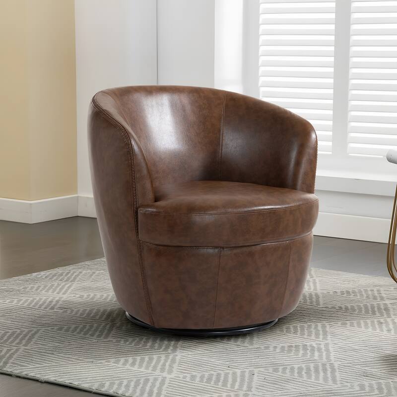 Modern Upholstery Barrel Swivel Chair Faux Leather - Single Chair - Coffee