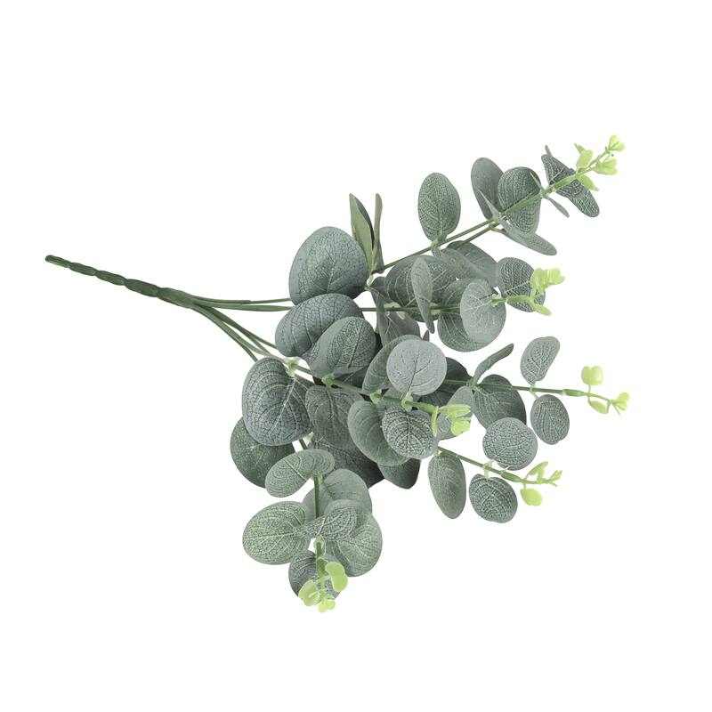 Set of 4 Frosted Green Artificial Eucalyptus Leaf Stem Plant Greenery Foliage Bush 13in - 13" L x 7" W x 7" DP