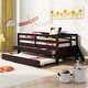 preview thumbnail 1 of 6, Twin Wood Low Loft Bed with Trundle, Drawers, Ladder, and Safety Barriers Espresso