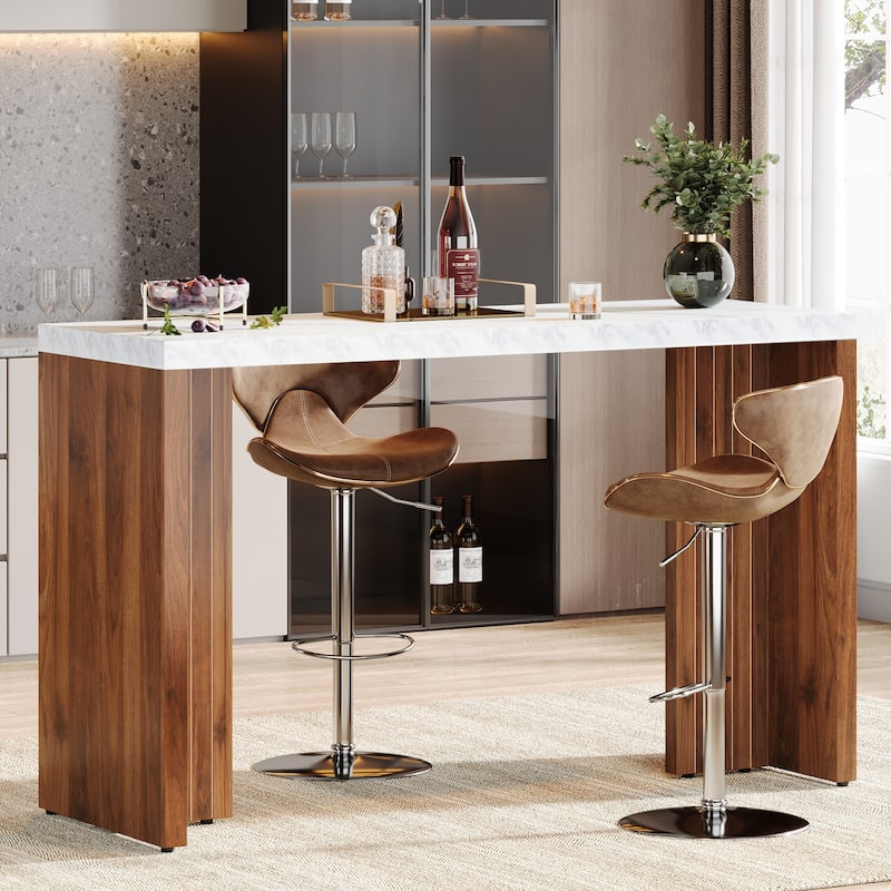 55'' Home Bar Unit, Bar Table with Faux Marble Finished Tabletop