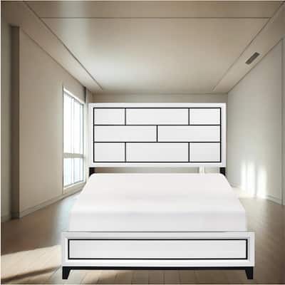 Sleek White Finish Platform Bed with Black Line Detailing - Available in Twin, Full, Queen, King Sizes