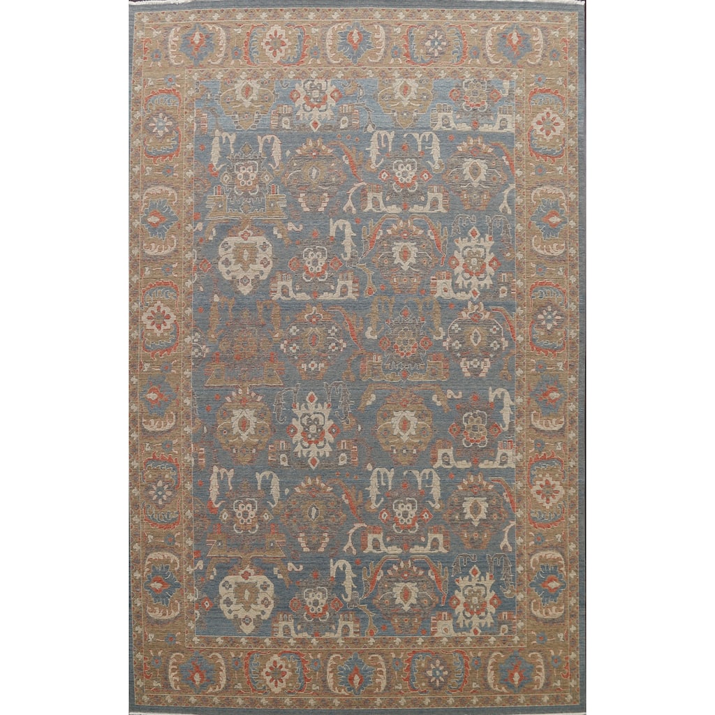 Silver Washed Traditional Ziegler Turkish Geometric Wool Area Rug - 9'0" x 12'0"