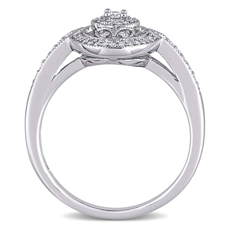 1/4ct TDW Diamond Floral Halo Engagement Ring in Sterling Silver by Miadora