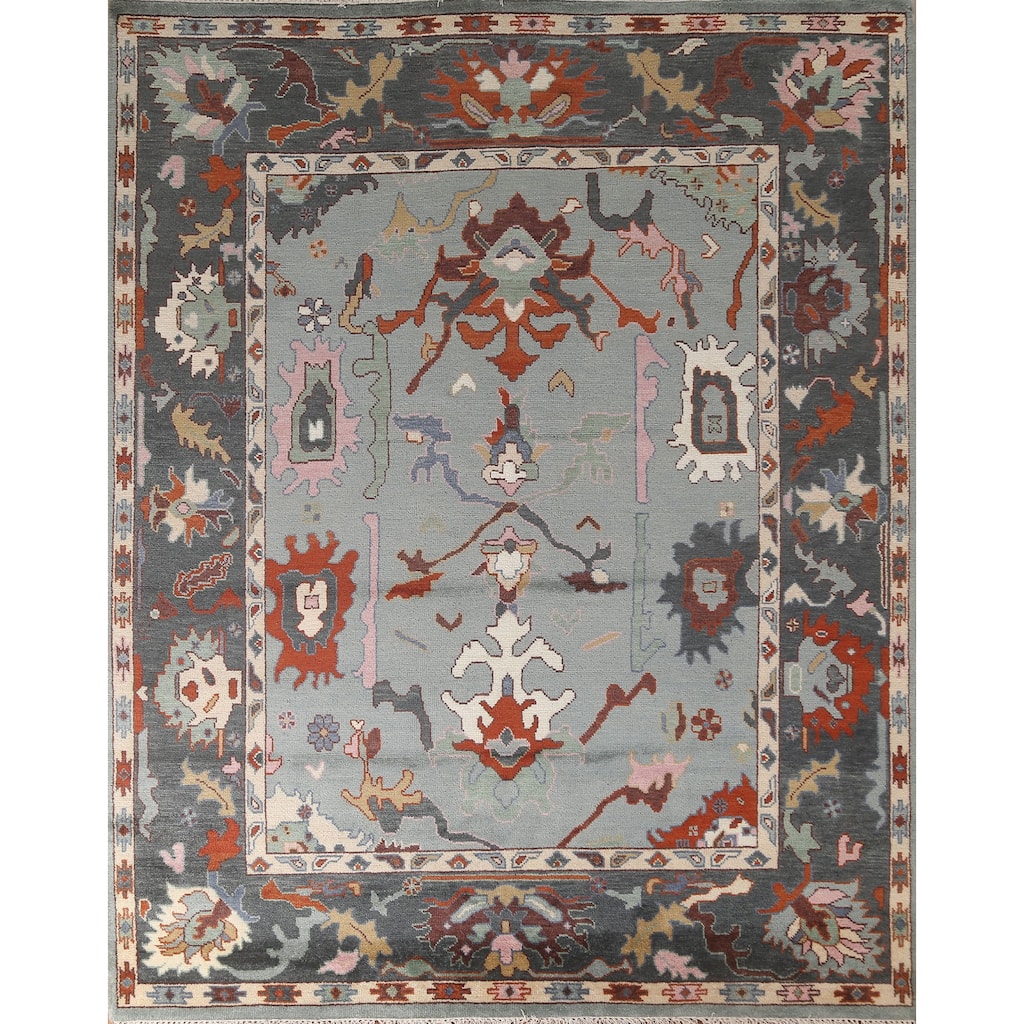 Transitional Gray Oushak Oriental Area Rug Handmade Wool Carpet - 8'1"x 9'10"