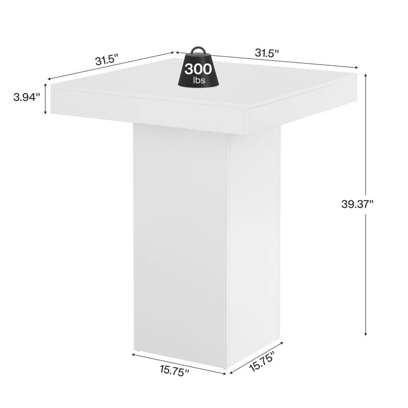 31.5 Inches Modern White Square Bar Table - 31.5" W x 31.5" L x 39.37" H