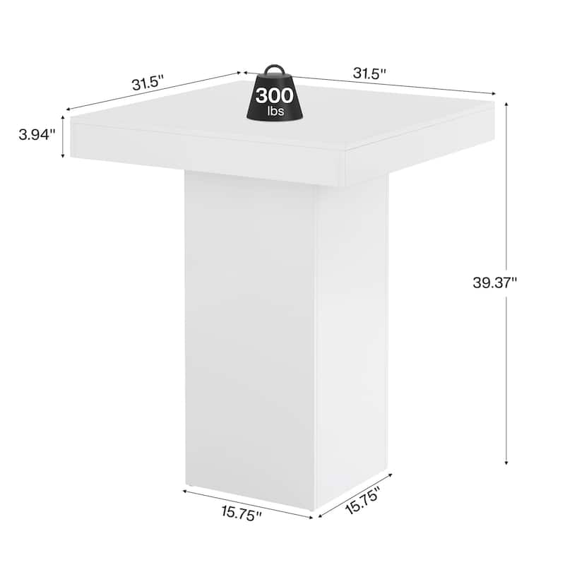 31.5 Inches White Square Bar Table for Home Bar, Kitchen - 31.5" W x 31.5" L x 39.37" H