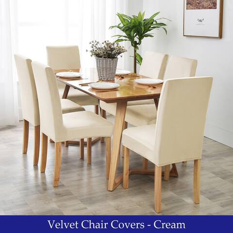 Velvet Chair Covers for Dining Room, Soft Stretch Seat Slipcover , Washable Removable Parsons Chair Protector, Set of 4