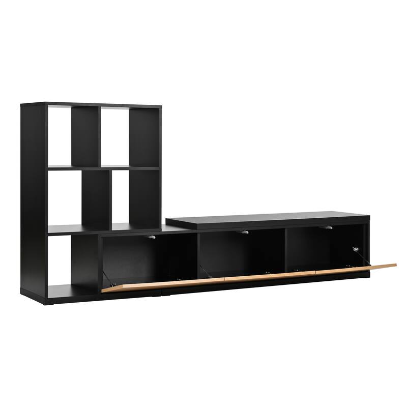 Extendable TV Stand with 3 Tier Bookshelves and Sliding Tabletop