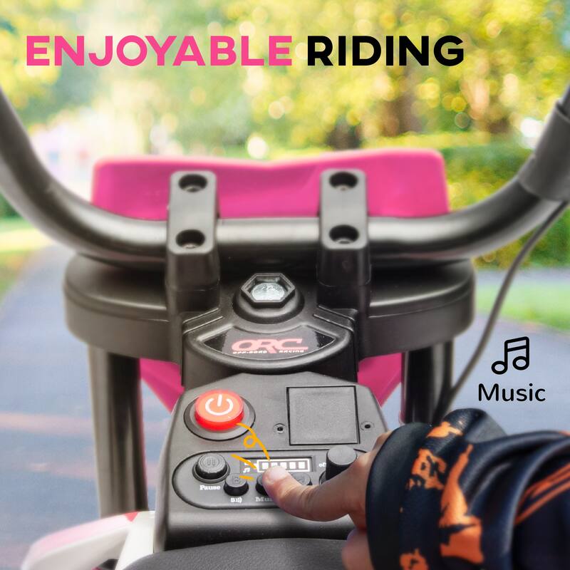 Kids Electric Motorcycle with Training Wheels, Speed Control, Shock Absorbers, and Built-in Music System for Safe Riding