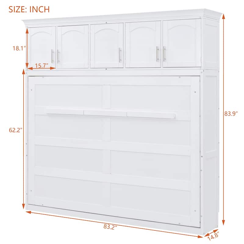 Storage Murphy Bed with Top Cabinets, Flip Horizontal
